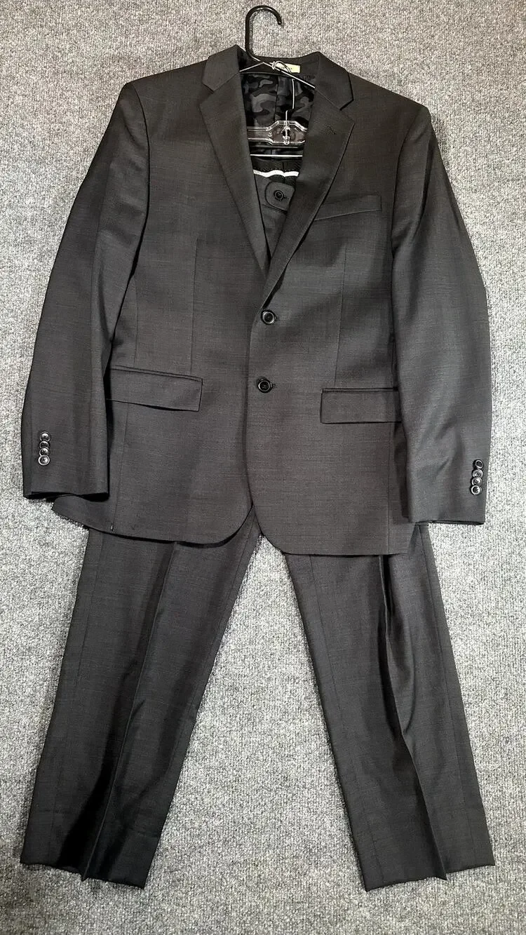 JOE Joseph Abboud Mens 38S Suit 32W Gray Super 120s Wool 2 Piece Camo Lined